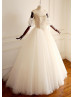 Off The Shoulder Beaded Champagne Tulle Wedding Dress
